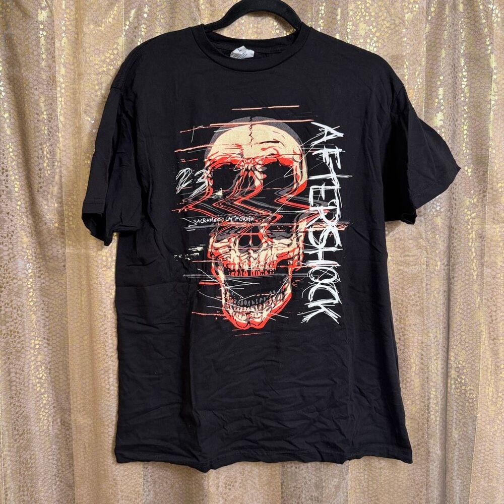 Aftershock Festival 2023 Black Blurry Skull Tour Lineup Graphic T Shirt Large